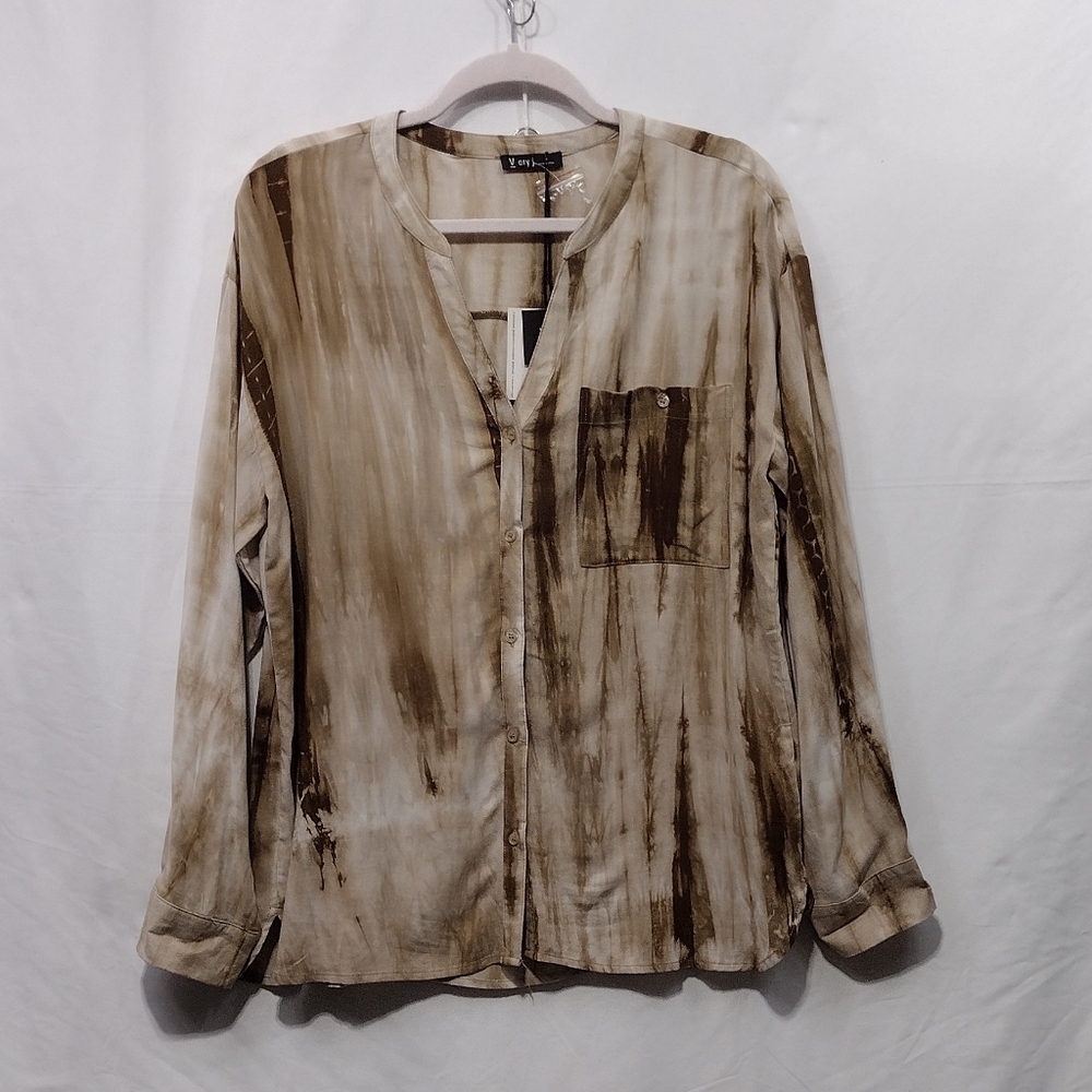 NWT Very J Tie Dye Linen Shirt Women's M Brown White Earth Tone Boho Y2K 90s